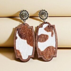 2 Pairs Cow Pattern Geometric Drop Earrings